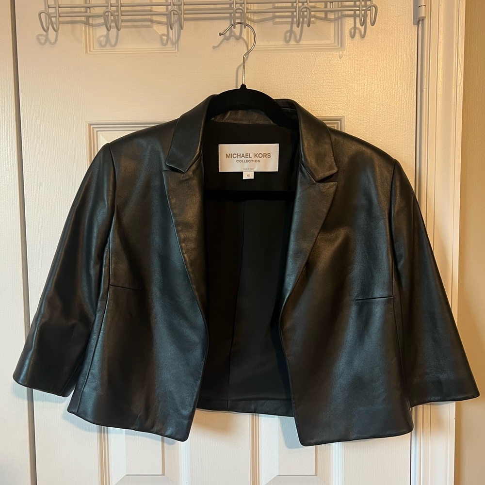 Michael Kors cropped leather jacket size 10